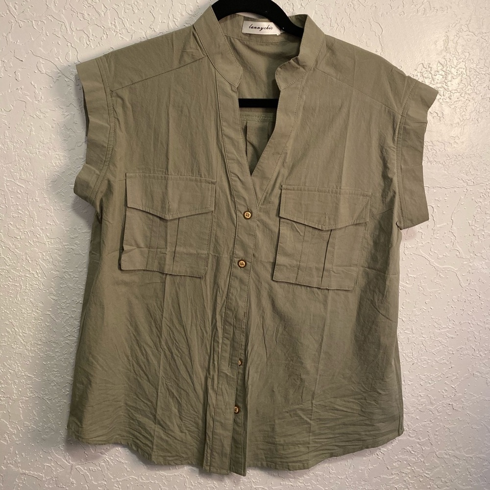 Army green tie up blouse